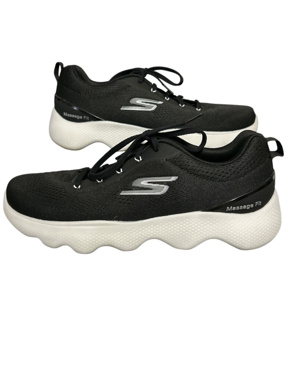 Skechers Black and White Wave-Style Massage Fit Sneakers Size 11
